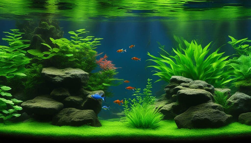 Freshwater aquarium with plants and fish