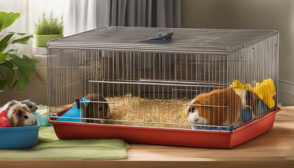 guinea pigs in a spacious indoor cage
