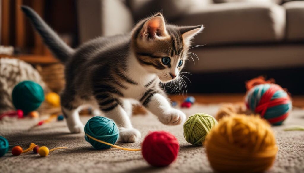 kitten playing with a ball of yarn
